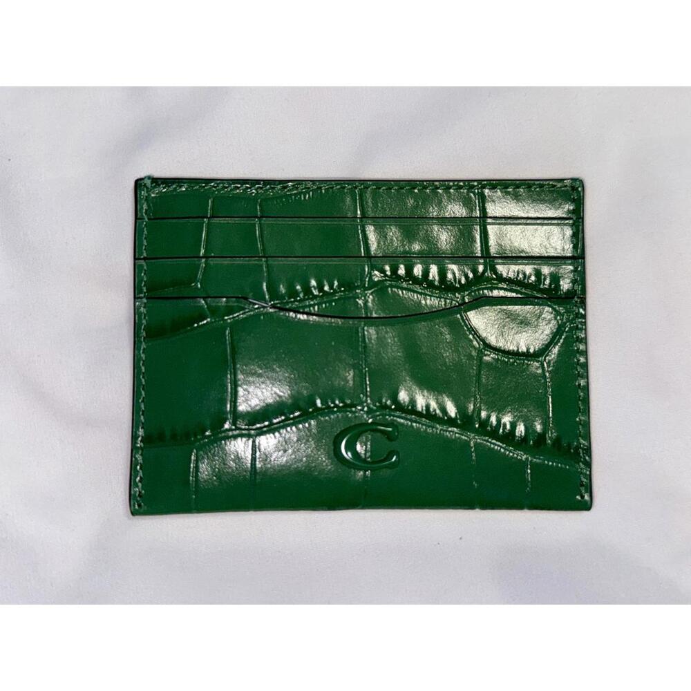 Coach Green Croc-Embossed Card Holder